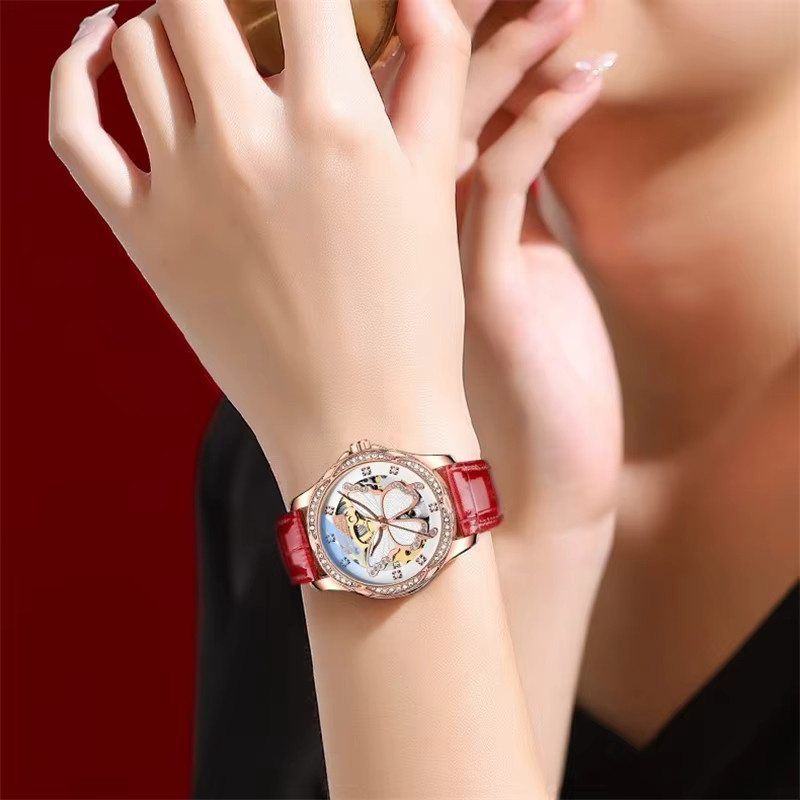 LUOLINGONGJUE Armbanduhr Automatik, Edelstahl, Roségold, Diamant, Damen - Bild 5