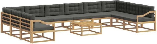 vidaXL Outdoor-Sofagarnitur in U-Form aus massivem Akazienholz mit 11 Kissen in Anthrazit und Weiß - Bild 1