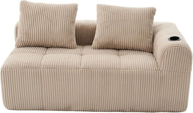 PXloue 2-Sitzer-Sofa aus Cord mit Getränkehalter und Seitentasche, Khaki - Bild 1