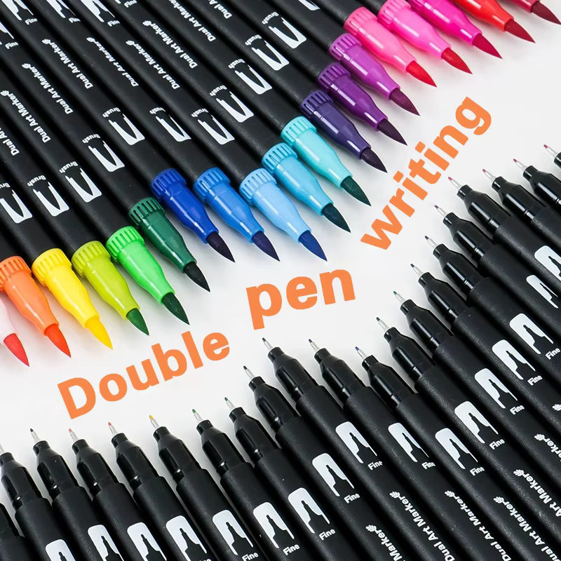 Marker Set mit 12 bis 120 Farben für Aquarell und Kalligraphie, Dual-Tip Fineliner mit Pinsel und Filzspitze in Multicolour - Bild 2