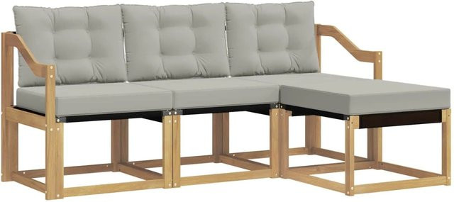 vidaXL Outdoor-Sofagarnitur 4-teilig aus Akazienholz mit Textilene und Kissen in Weiß-Hellgrau - Bild 1
