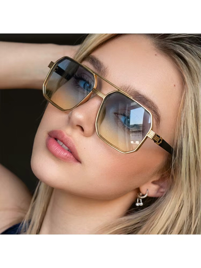 Ettatend Aviator Sonnenbrille, Vollrand, Metall, Gold, Unisex - Bild 3