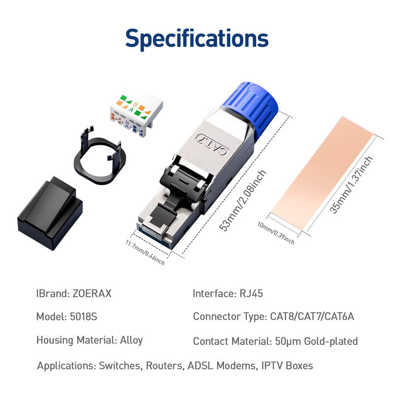 ZoeRax RJ45 Ethernet-Kabelstecker werkzeuglos für CAT8 CAT7 CAT6A STP-LAN-Kabel 22–26 AWG - Bild 6