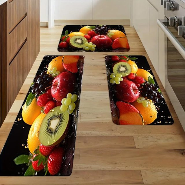 Luxus-Flanell-Küchenmatte mit Obst-Design, rutschfest und wasserdicht, B/B: 40 x 120 cm - Bild 1