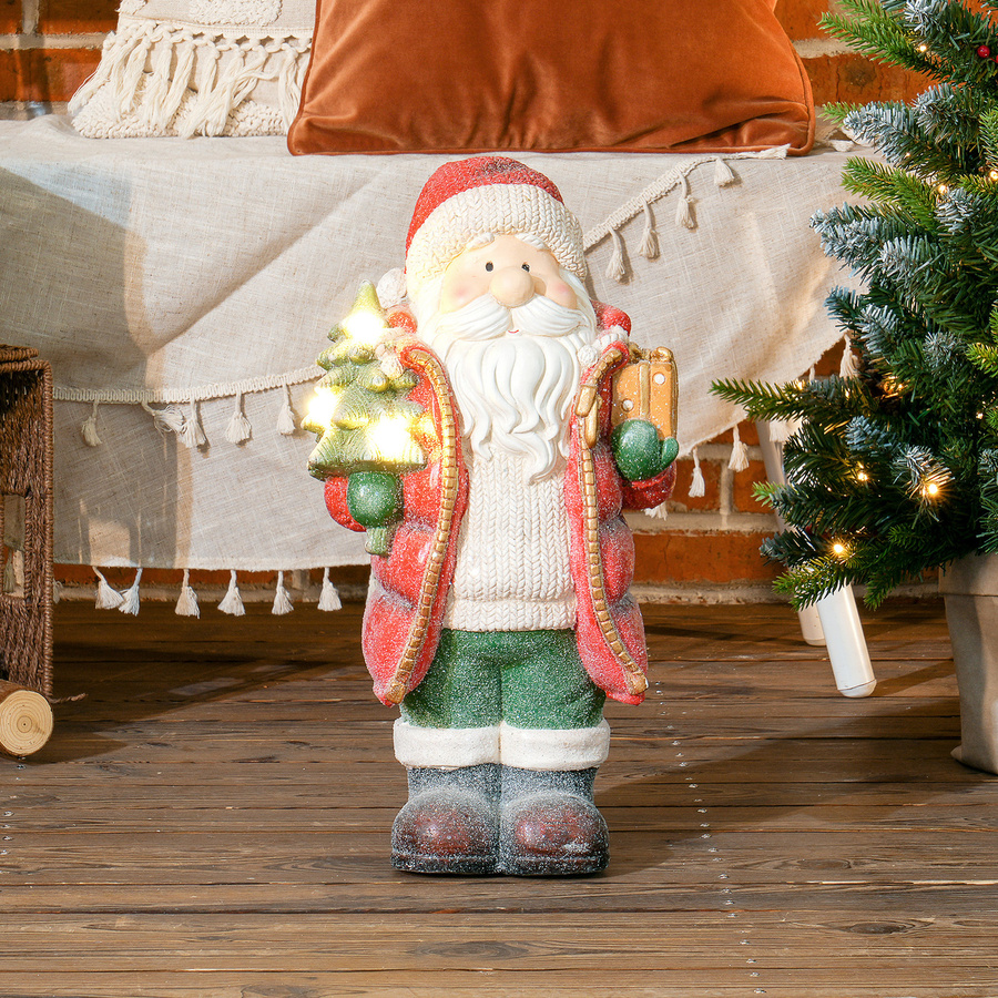HOMCOM Weihnachtsfigur Weihnachtsmann mit Weihnachtsbaum und Geschenk in Mehrfarbig, Höhe: 50 cm, mit LED-Licht für Innen und Außen - Bild 2