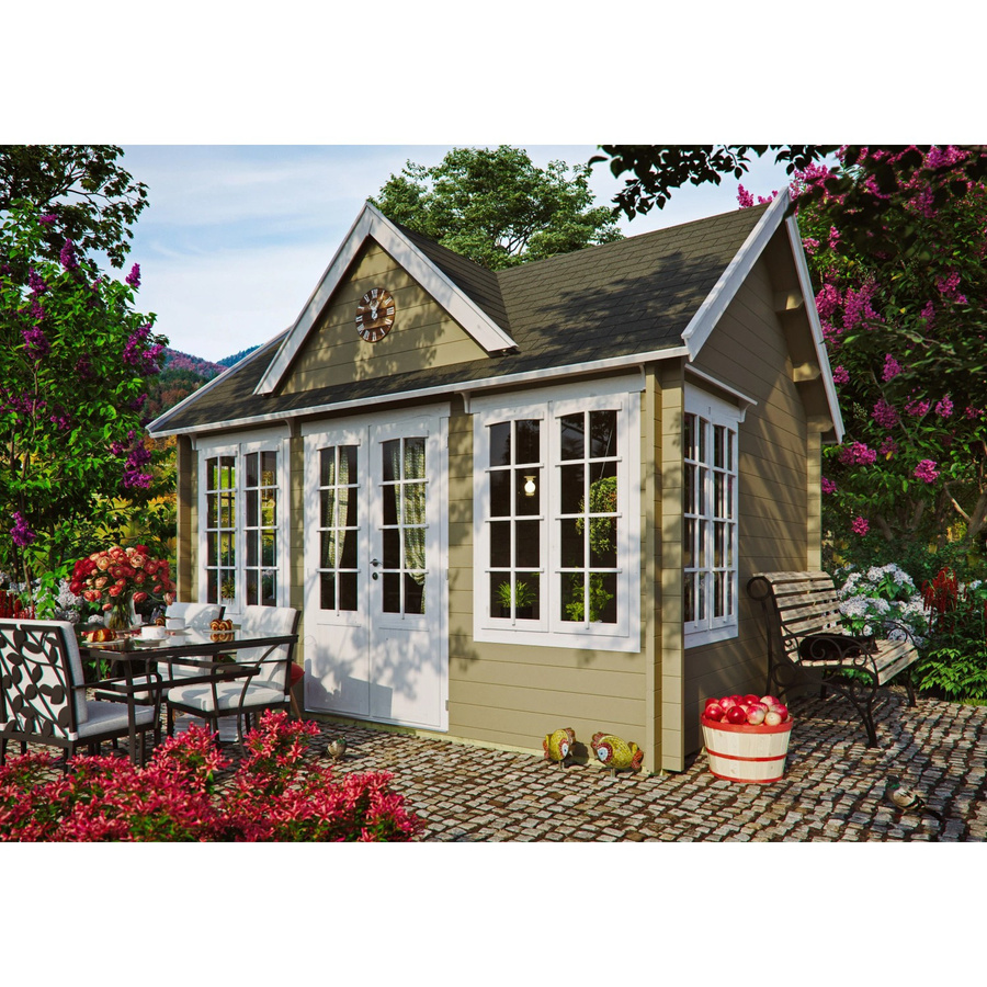 Fjordholz Gartenhaus Modell Teehaus Windsor Log Cabin in Grau, imprägniertes Holz mit Boden und Schloss - Bild 2