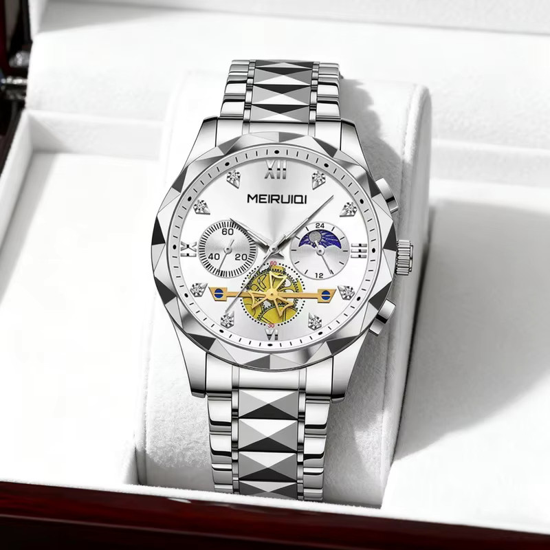 MEIRUIQI Armbanduhr Quarz, Edelstahl, Silber, Herren - Bild 2