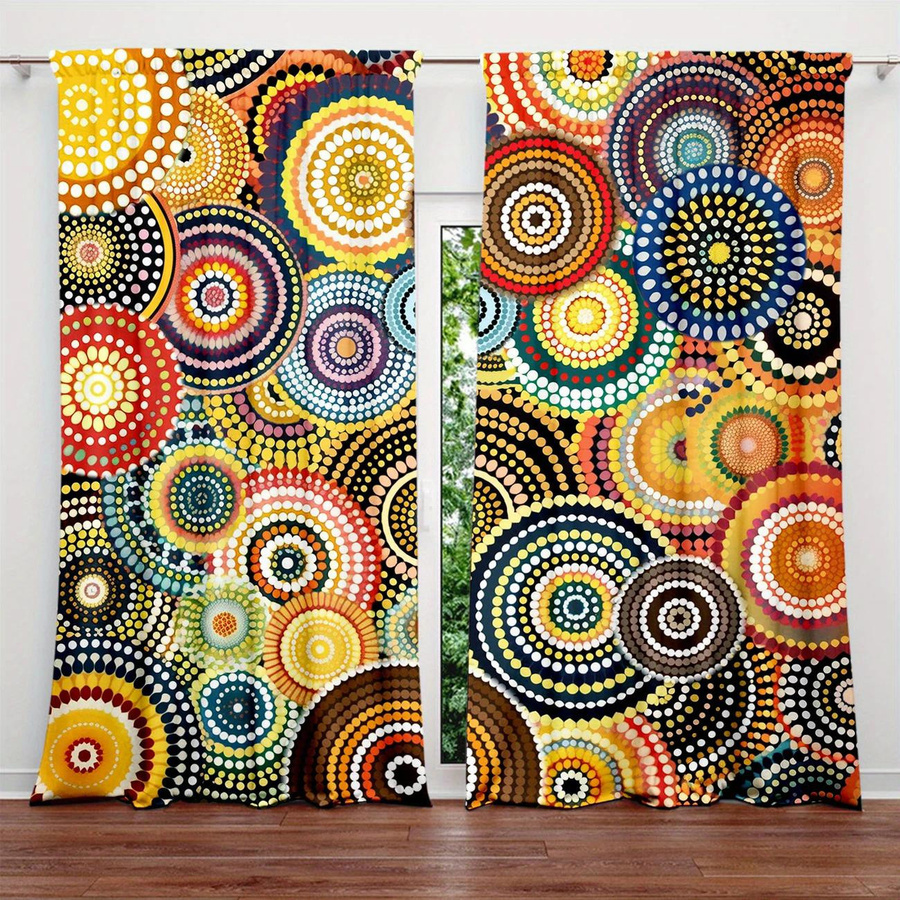 Yiran Furniture Vorhänge mit Kreiskunst-Design, halbtransparent, mehrfarbig, B: 35 cm, H: 100 cm, 2er-Set - Bild 2