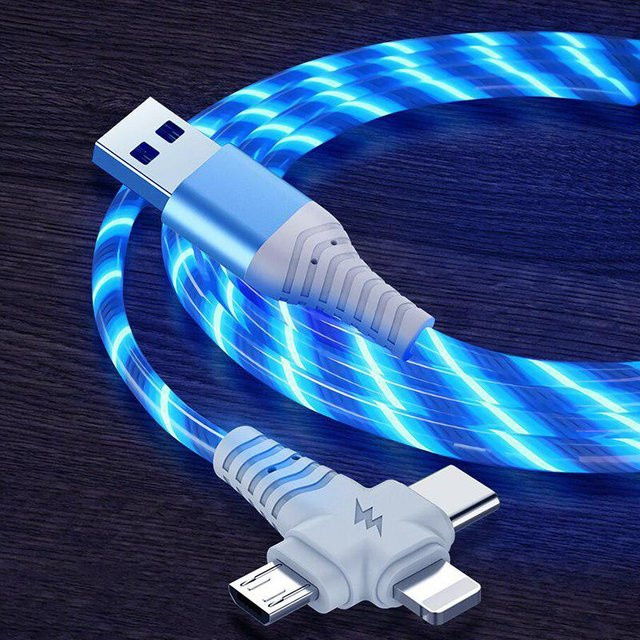 VAORLO 3-in-1 Leuchtendes USB-Ladekabel mit 2,1 A Schnellladefunktion in Blau - Bild 1