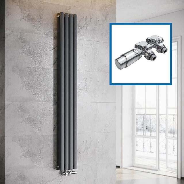 SONNI Röhrenheizkörper Wandheizkörper mit Mittelanschluss in Anthrazit, Höhe: 180,0 cm, Breite: 23,6 cm - Bild 1
