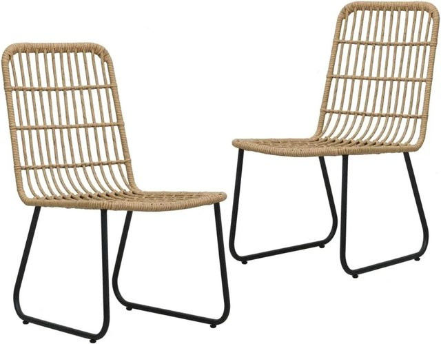 Furnicato Gartenstühle 2er Set aus Poly Rattan in Eiche Optik Braun mit pulverbeschichtetem Stahl - Bild 1