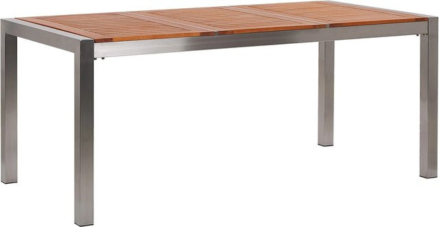 Beliani Gartentisch GROSSETO in Heller Holzfarbe und Silber, rechteckiger Esstisch für Garten und Terrasse aus Holz und Edelstahl, B/T/H: 180 x 90 x 74 cm - Bild 1