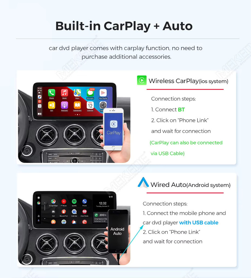 MEKEDE Wireless CarPlay und Android Auto Multimedia-Autoradio für Mercedes Benz E-Klasse W212 S212 NTG 4.0 4.5 5.0, 10,25 Zoll, Schwarz, mit Bluetooth, GPS und WiFi - Bild 5