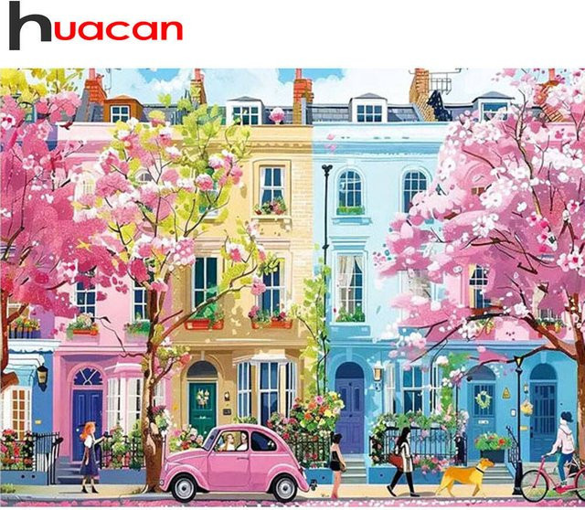 Huacan 5D Diamantgemälde Straßenlandschaft als Diamantmosaik Set in Multicolour, Breite: 30,0 cm, Höhe: 20,0 cm - Bild 1