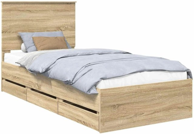 vidaXL Bettrahmen Sonoma-Eiche in Braun aus Holzwerkstoff, B/T/H: 100 x 200 x 30,61 cm - Bild 1