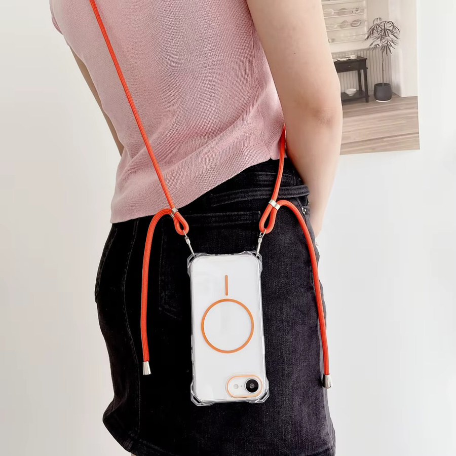 Crossboby Magnetische Transparente Hülle mit Lanyard und Schnur für iPhone 16 15 14 13 12 Pro Max Plus, Pink, MagSafe kompatibel - Bild 2