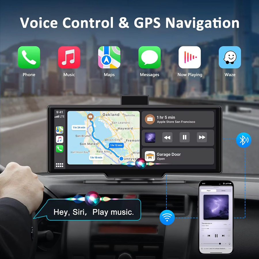 Develuck 4K Dash Cam mit 10,26 Zoll Display, Android Auto und Apple CarPlay, Automotive Intelligenz System mit Rückfahrkamera, Schwarz - Bild 4