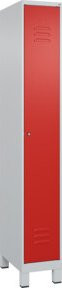 C+P Spind Classic PLUS Garderobenschrank mit 1 Abteil, Füße, Zylinderschloss und 3 Garderobenhaken, Farbe: Grau/Rot, H x B x T: 195 x 30 x 50 cm - Bild 1