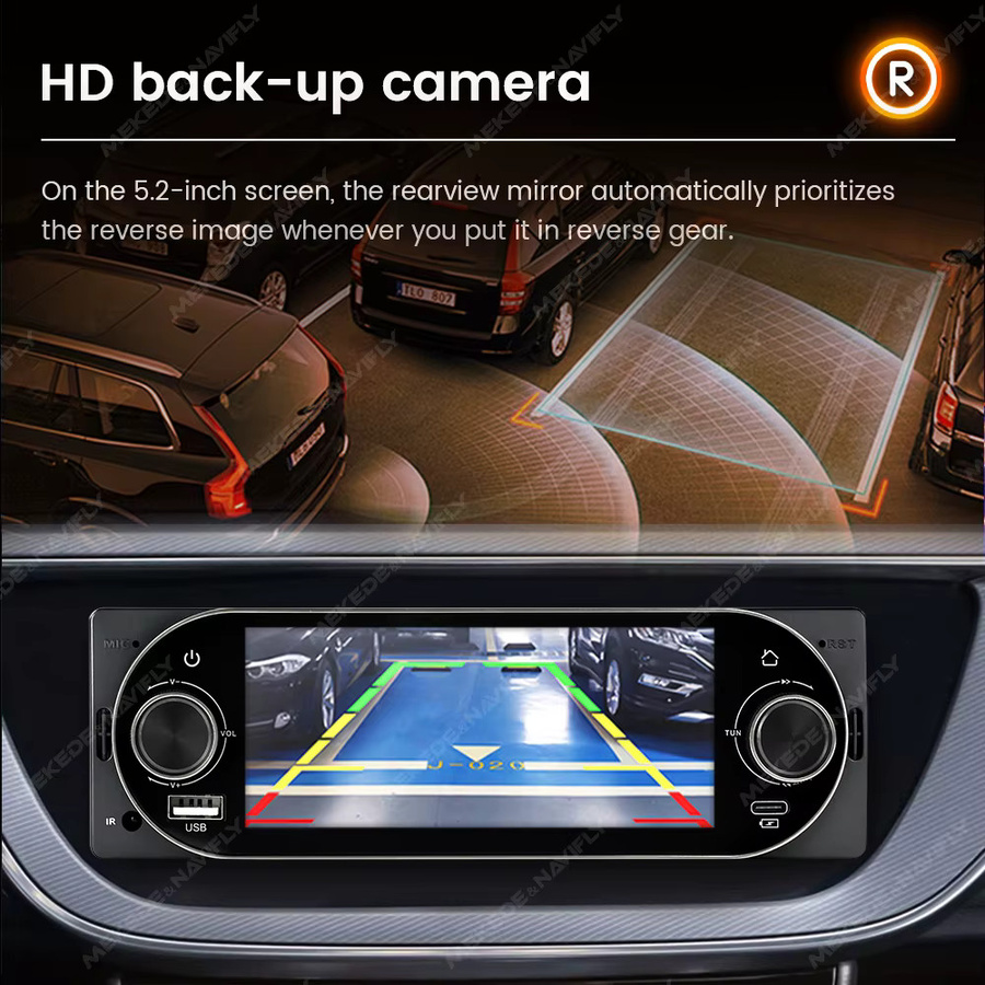 NaviFly 1Din MP5 Autoradio mit 5,2 Zoll HD Touchscreen, kabelloses CarPlay, Android Auto, GPS und Bluetooth in Schwarz - Bild 2