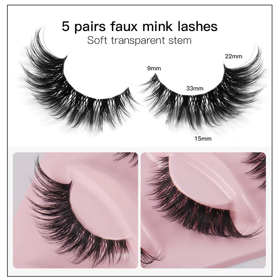 Künstliche Nerz-Wimpern, Katzenaugen-Manga-Wimpern, Black, 5 Paar - Bild 2