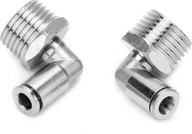 Fishine 2er-Set Pneumatik-Schnellverbinder aus vernickeltem Vollkupfer mit 6mm Anschluss und 90 Grad BSPP Außengewinde in Silber - Bild 1
