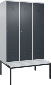 C+P Spind Classic PLUS Garderobenschrank mit Sitzbank, 3 Abteile, Lichtgrau, B/T/H: 212 x 120 x 81,5 cm - Bild 1