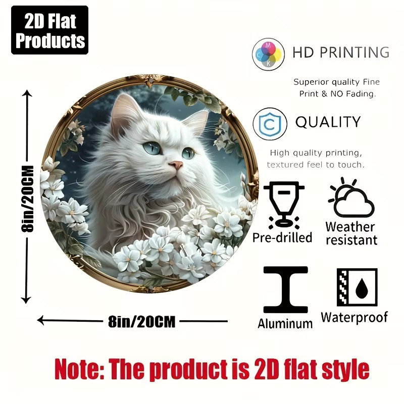 Potdemiel Rundes Aluminiumschild Vintage Metallschild mit weißer Katze Durchmesser: 20 cm - Bild 3