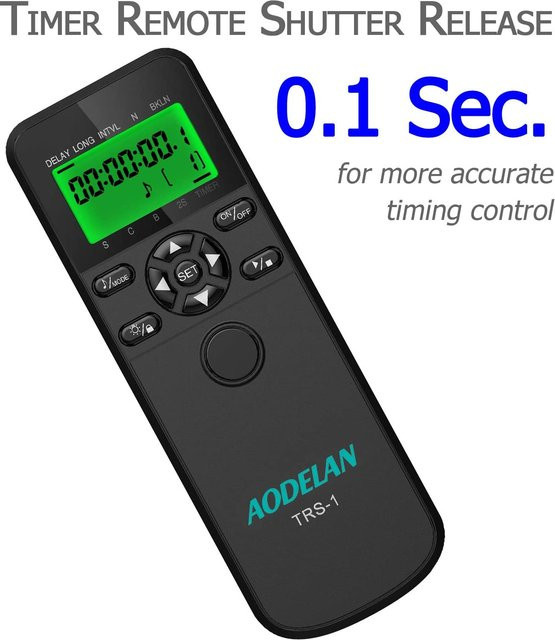 Aodelan TRS-1 Timer Fernbedienung Zeitraffer-Auslöser in Schwarz für Canon Nikon Sony Fujifilm Panonic Olympus Pentax Kameras - Bild 1