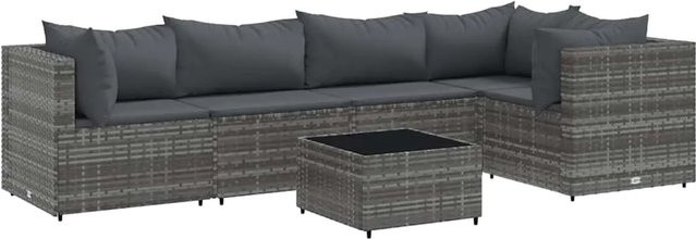 vidaXL 6-teiliges Garten-Lounge-Set aus PE-Rattan in Grau mit Kissen - Bild 1