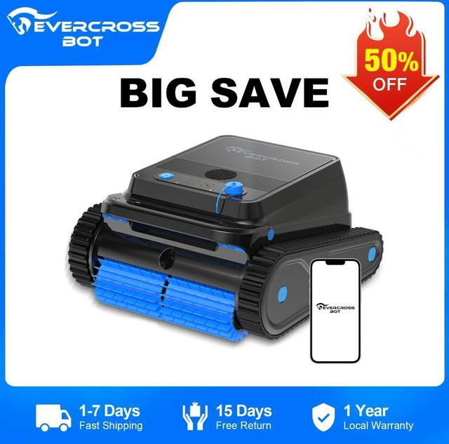 EVERCROSS BOT U8 Poolroboter zur Boden- und Wandreinigung mit App-Steuerung und 120 Minuten Akkulaufzeit für eine Reinigungsfläche von 200 m² - Bild 1