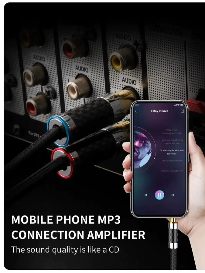 YYTCG Audiokabel 3,5-mm-Klinke auf 2RCA in Schwarz und Silber aus versilbertem sauerstofffreiem Kupfer für Mobiltelefone, Verstärker und Lautsprecher - Bild 4