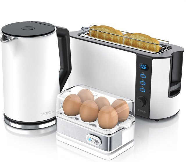 Arendo Frühstücks-Set in Weiß mit Wasserkocher, Toaster und Eierkocher inklusive Digitalanzeige und Timer - Bild 1