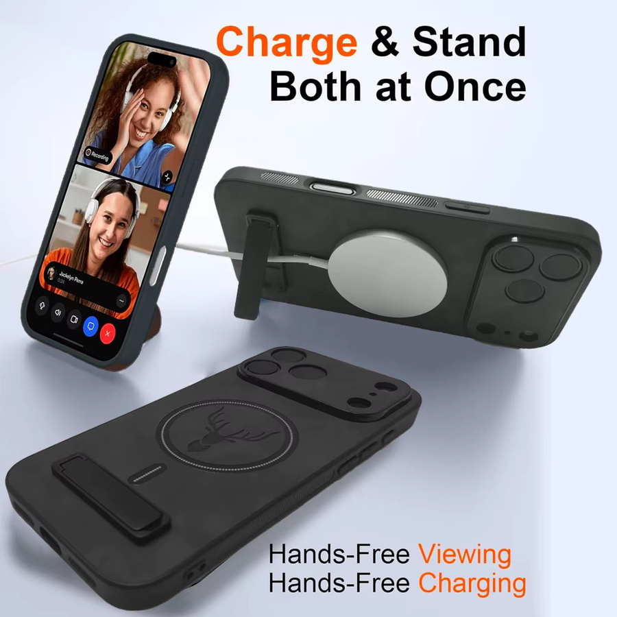 UYUXIO Magnetische Handyhülle mit integriertem Ständer für iPhone 17 Pro Max 16 15 14 Plus 13 12 11 in Schwarz oder Grau - Bild 3