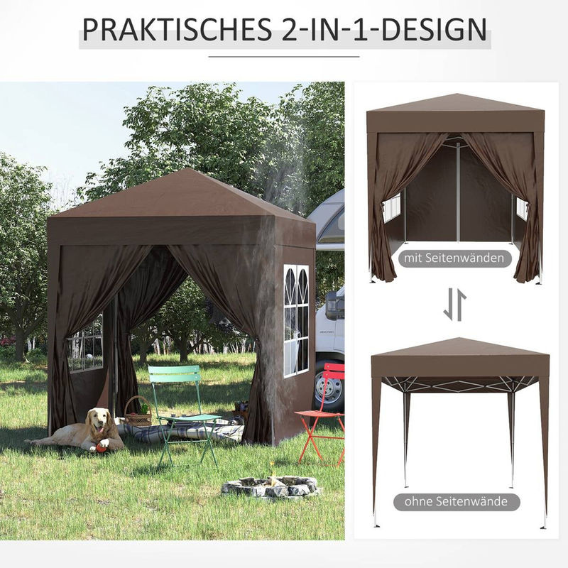 Outsunny Faltpavillon mit 4 Seitenwänden und Fenstern, UV-Schutz, Gartenzelt aus Stahl und Oxford-Gewebe, Weiß, B x T: 2 x 2 m - Bild 5