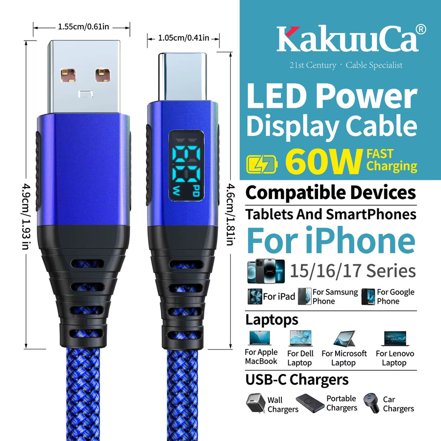 KakuuCa USB-C zu USB 3.0 Kabel für Schnellladung und Synchronisation in Grün oder Blau - Bild 4