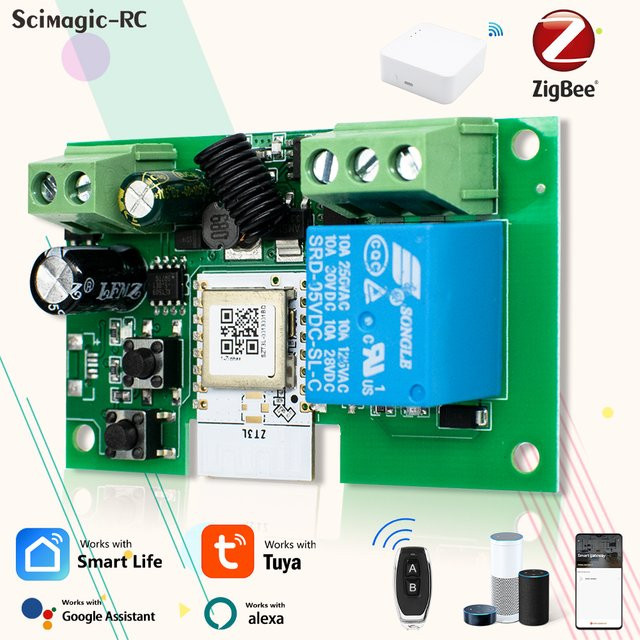 Scimagic-RC Zigbee Smart Switch 1-Kanal-Relais Automatisierungsmodul in Grün, kompatibel mit Alexa, Google Assistant und Tuya App, 10A, 7-32V / 85-250V - Bild 1
