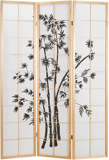 Homestyle4u 3-tlg. Shoji Paravent mit Bambusmotiv aus Holz und Reispapier in Braun, Breite: 132 cm, Höhe: 179 cm - Bild 1