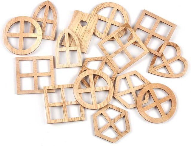 25 Stück Holzscheiben in Form von Runde, Herzen und Sechsecken für DIY Scrapbooking und Wohnkultur, braun, Durchmesser: 30-45 mm - Bild 1