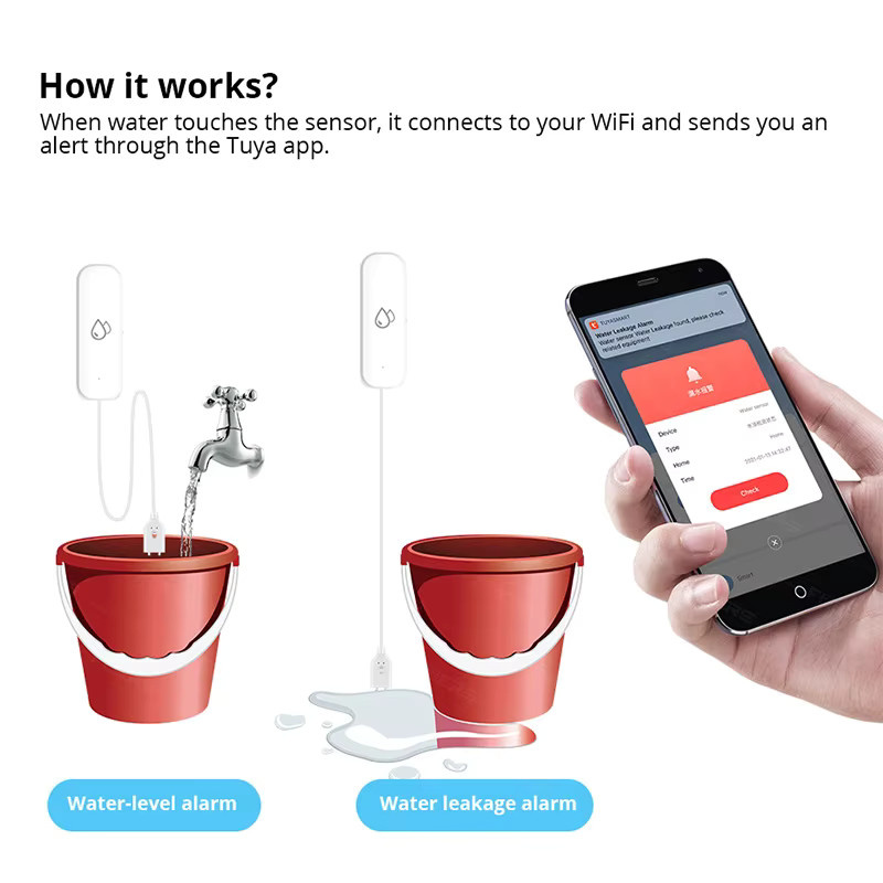 Tuya Smart WiFi Wassersensor Leckage-Alarm in Weiß mit Smart Life APP-Benachrichtigung für deinen Überlaufschutz - Bild 4
