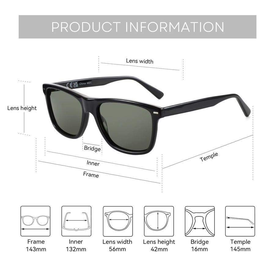 ZENOTTIC Sonnenbrille, quadratisch, Acetat, Vollrand, Unisex, polarisiert - Bild 3