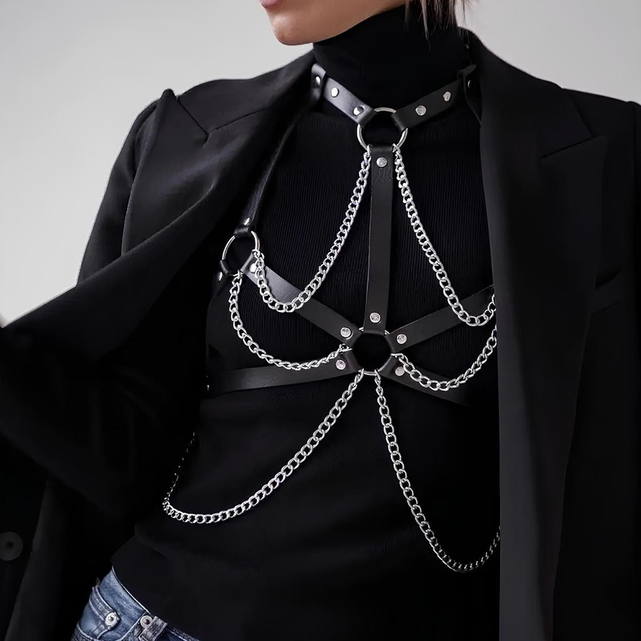 YIRAN Körperkette Damen, Kunstleder, Punk-Stil - Bild 2