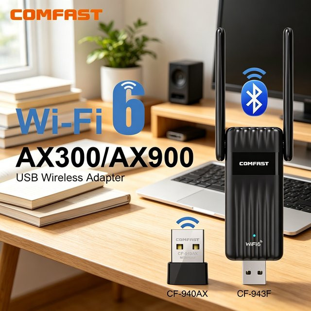 COMFAST WiFi 6 und Bluetooth 5.3 USB-A Netzwerkkarte, Dualband 2.4/5G Wireless Adapter in Schwarz - Bild 1