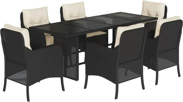 vidaXL 7-teilige Garten-Essgruppe aus Poly-Rattan mit Kissen in Schwarz-Creme - Bild 1