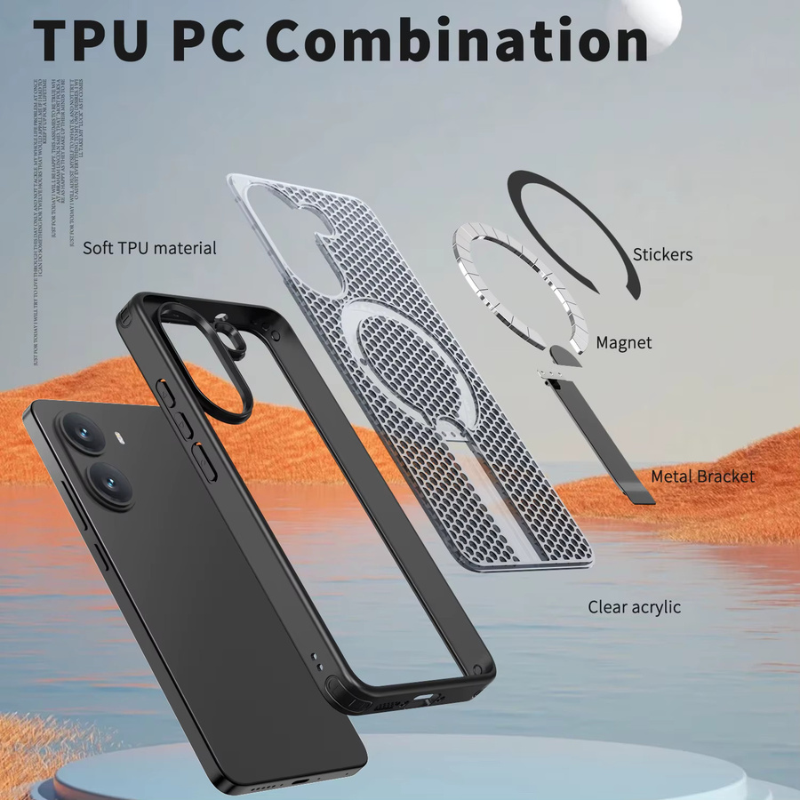 Magnetische Rüstung Schutzhülle für Xiaomi Poco X7 Pro und Redmi Turbo 4 5G in Blau mit Kühlungslöchern und Metallhalterung aus TPU und Acryl - Bild 3
