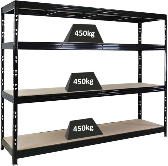PROREGAL Rhino Profi Schwerlastregal in Schwarz mit 4 verstellbaren Spanplatten-Ebenen, H x B x T: 180 x 240 x 60 cm - Bild 1
