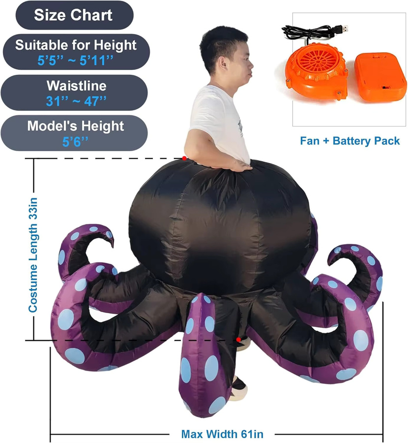 Hangchen Family Aufblasbares Oktopus-Kostüm, Bunt / Mehrfarbig - Bild 3