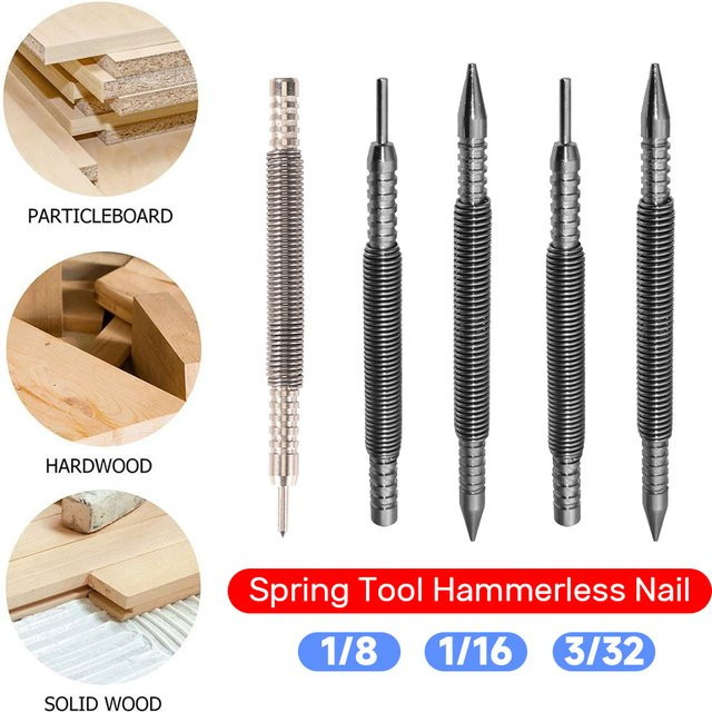 Alloet Hammerless Nagelset Single Ended Center Pin Punch Federbelasteter Markierer für Startlöcher in Holz - Bild 1