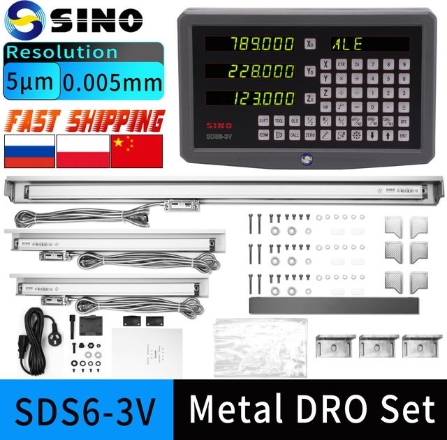 SINO 3-Achsen-DRO-Kit SDS6-3V Set mit Metall-Digitalanzeige KA-300 KA-500 Glas-Linearskala-Encoder für Drehmaschine, Schleifer und Fräsen - Bild 1