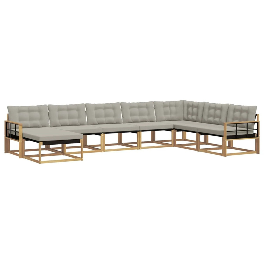 vidaXL Outdoor-Sofagarnitur 8-teilig in U-Form aus Akazienholz mit Polstern in Weiß und Hellgrau - Bild 2