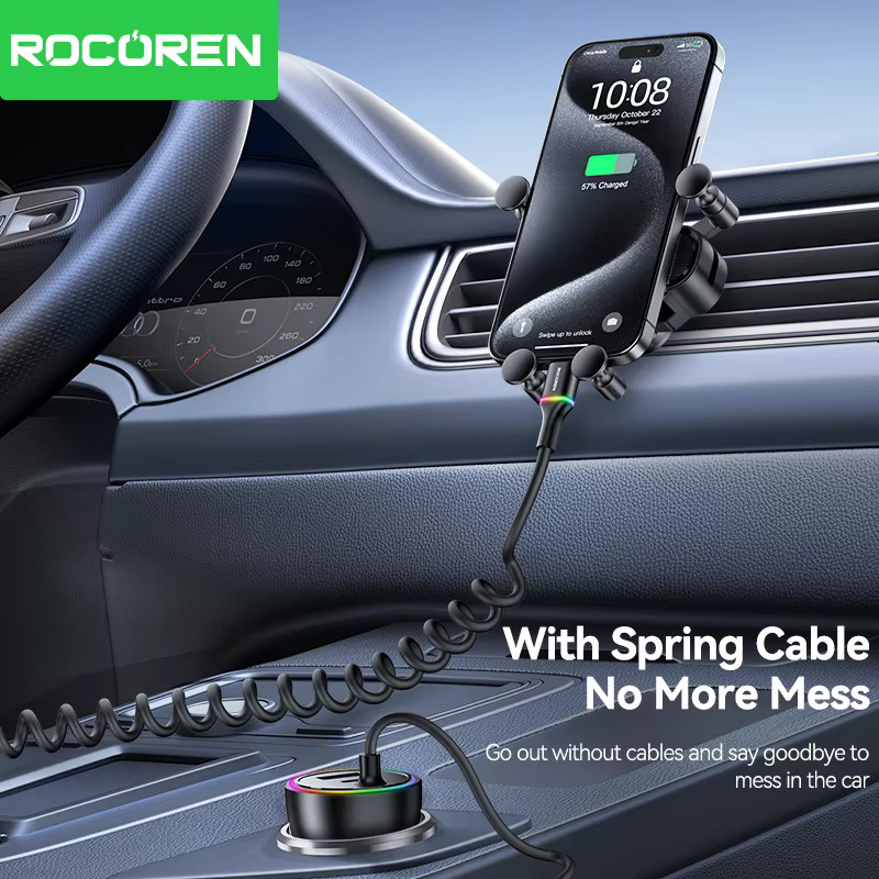 Rocoren 70W USB-Autoladegerät in Schwarz mit PD 35W USB-C Schnellladefunktion und Federladekabel für iPhone und Xiaomi - Bild 5